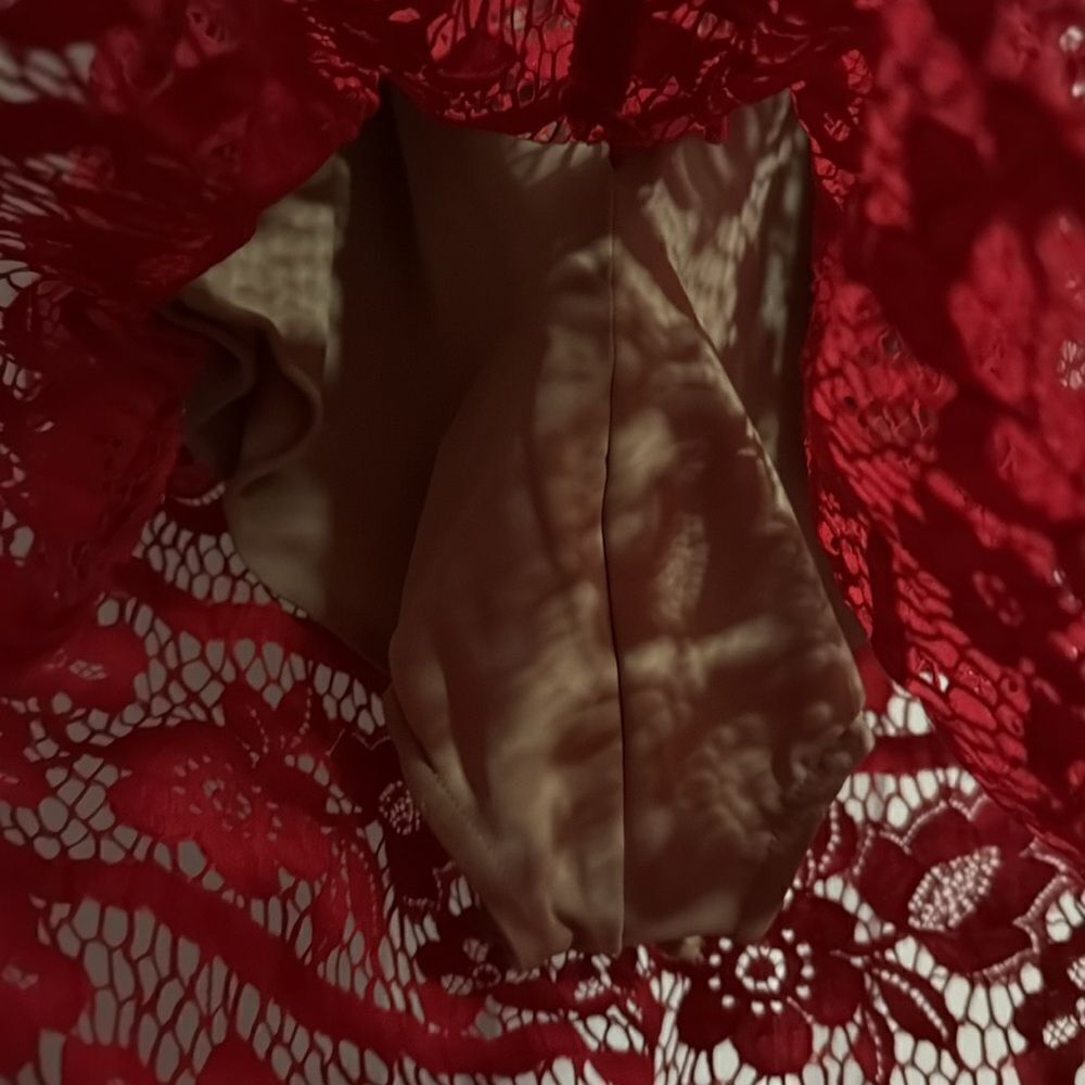 For Love and Lemons Red Lace Dress Tan Leotard Body Suit - Size Small - Like New - Picture 7 of 7